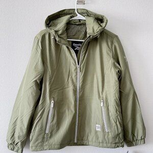 Reebok Women's Hooded Jacket Sage Green Windbreaker Lined Adjustable Size M NWT